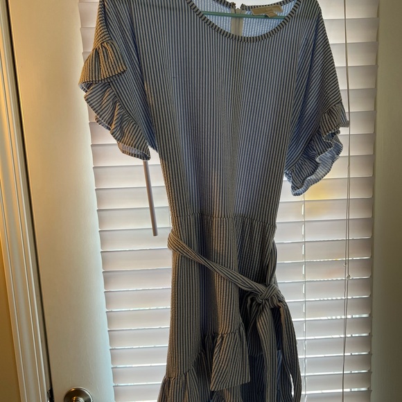 Seersucker Blue Ruffle Dress - Picture 2 of 5